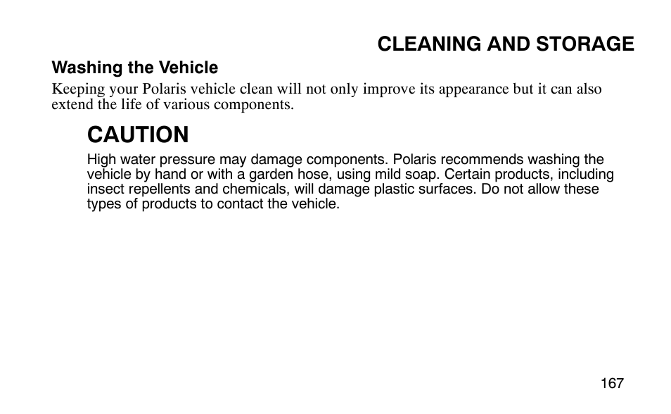 Caution, Cleaning and storage | Polaris Outlaw 9920783 User Manual | Page 170 / 202