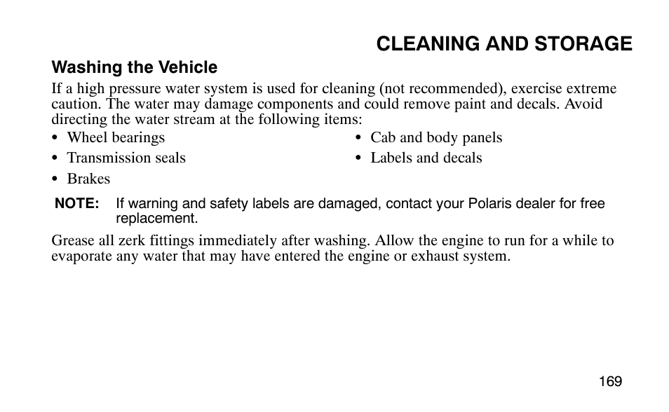 Cleaning and storage | Polaris Outlaw 9920783 User Manual | Page 172 / 202