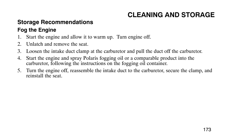 Cleaning and storage | Polaris Outlaw 9920783 User Manual | Page 176 / 202