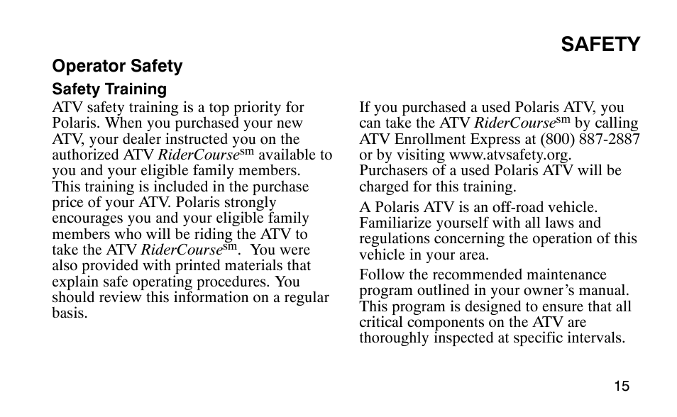 Safety | Polaris Outlaw 9920783 User Manual | Page 18 / 202