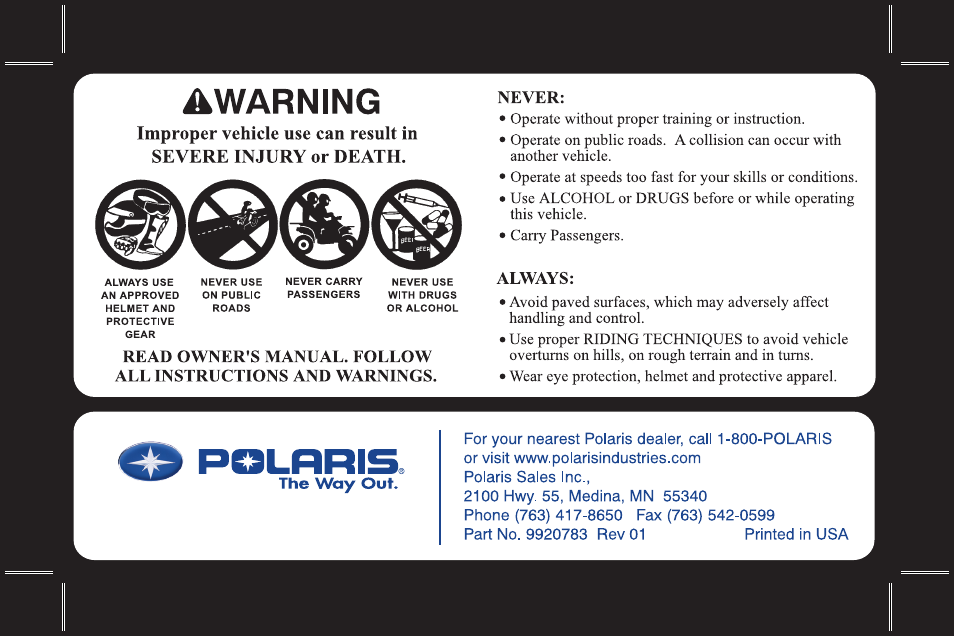 Polaris Outlaw 9920783 User Manual | Page 2 / 202