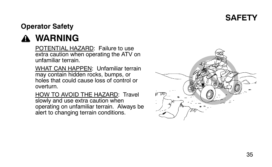 Warning, Safety | Polaris Outlaw 9920783 User Manual | Page 38 / 202