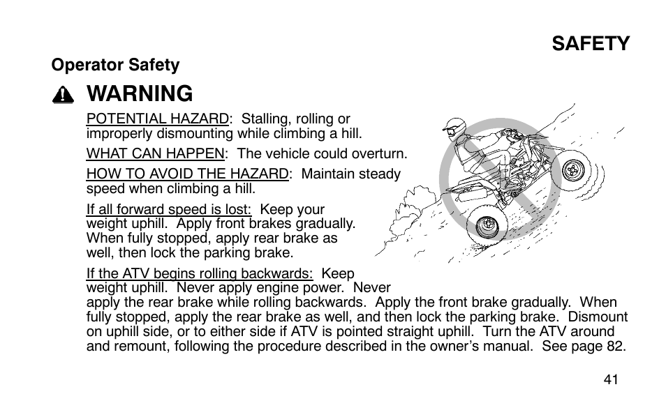 Warning, Safety | Polaris Outlaw 9920783 User Manual | Page 44 / 202