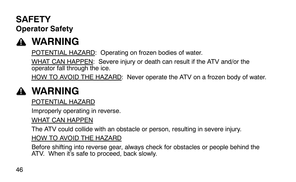 Warning | Polaris Outlaw 9920783 User Manual | Page 49 / 202