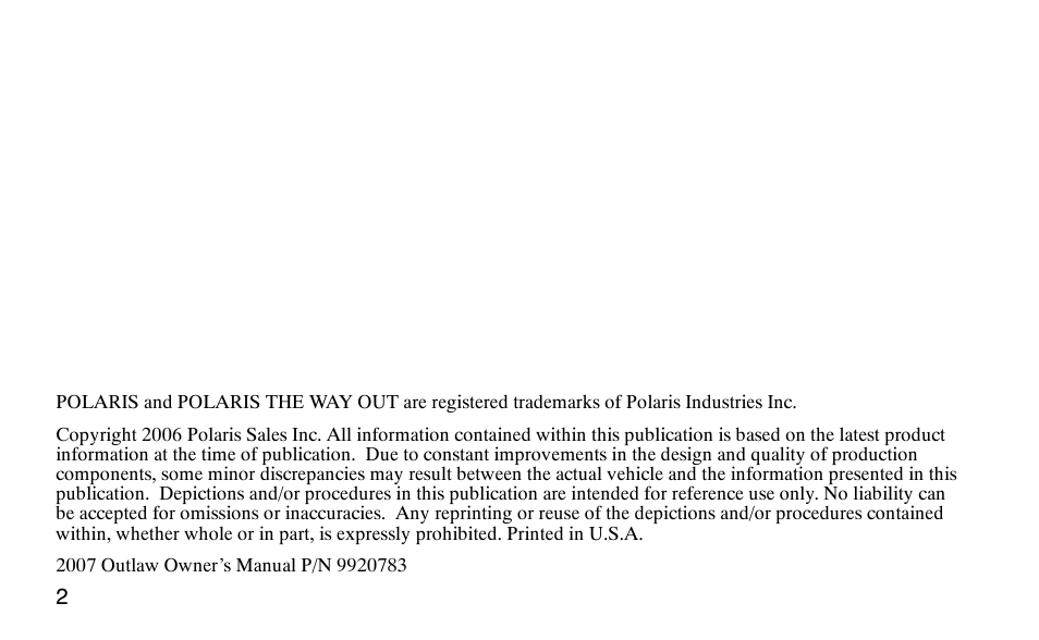 Polaris Outlaw 9920783 User Manual | Page 5 / 202