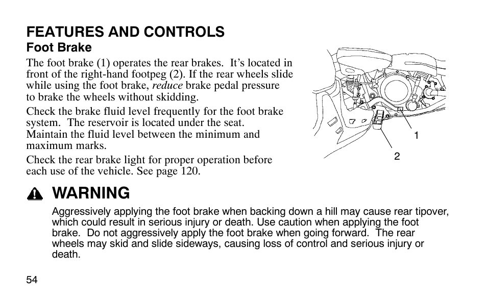 Warning, Features and controls | Polaris Outlaw 9920783 User Manual | Page 57 / 202