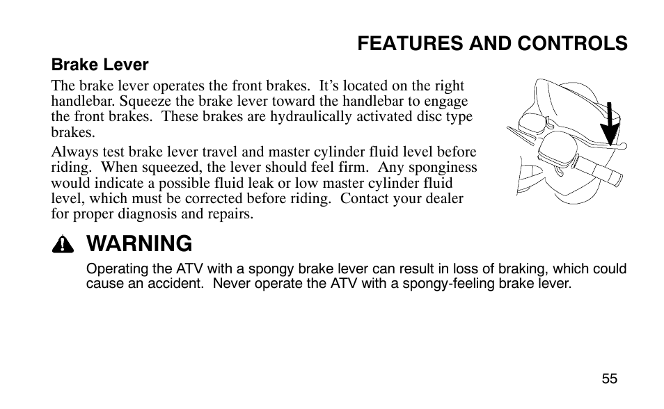 Warning, Features and controls | Polaris Outlaw 9920783 User Manual | Page 58 / 202