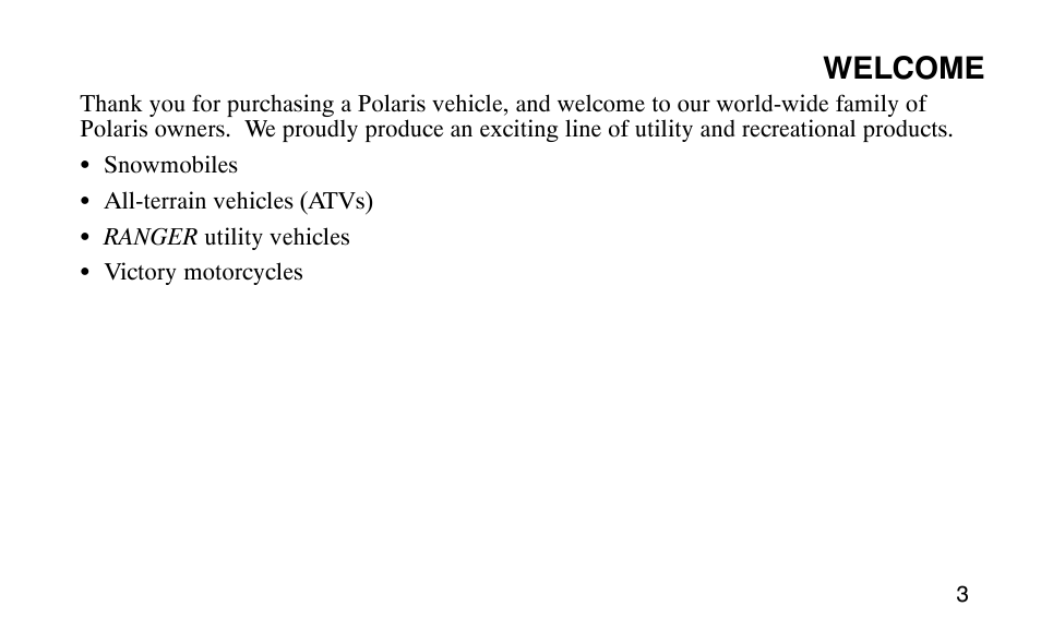 Welcome | Polaris Outlaw 9920783 User Manual | Page 6 / 202