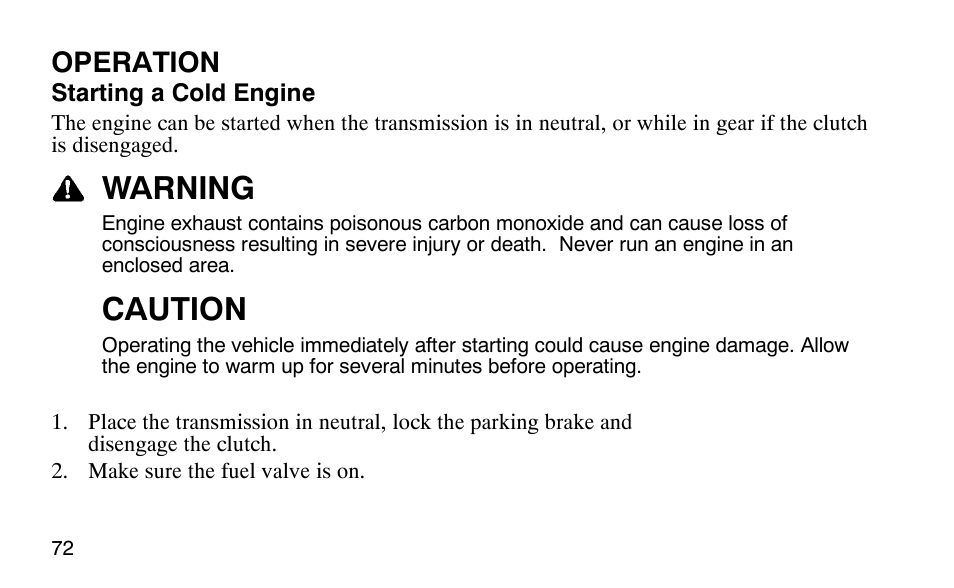 Warning, Caution, Operation | Polaris Outlaw 9920783 User Manual | Page 75 / 202