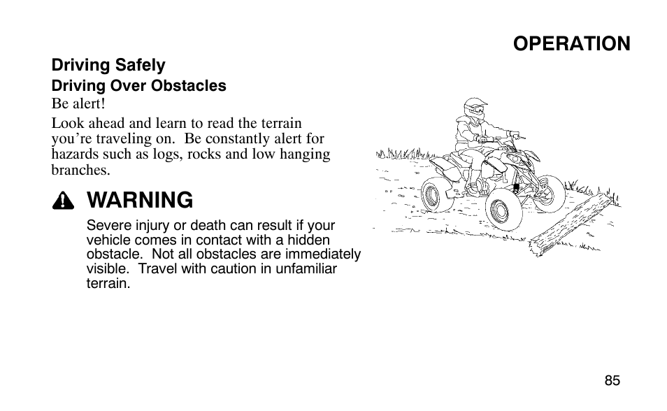 Warning, Operation | Polaris Outlaw 9920783 User Manual | Page 88 / 202