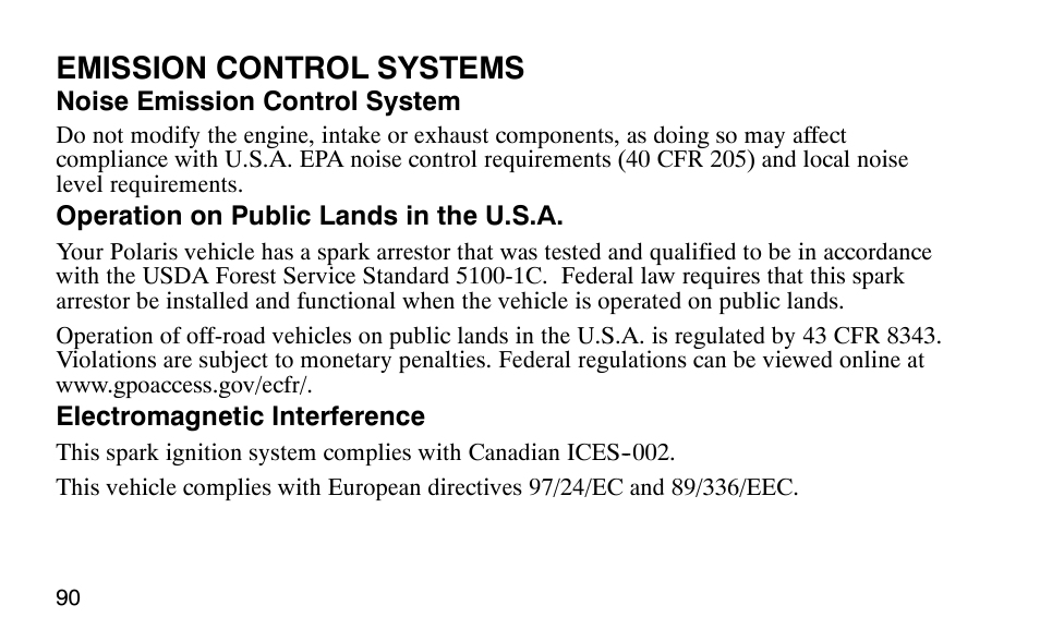 Emission control systems | Polaris Outlaw 9920783 User Manual | Page 93 / 202