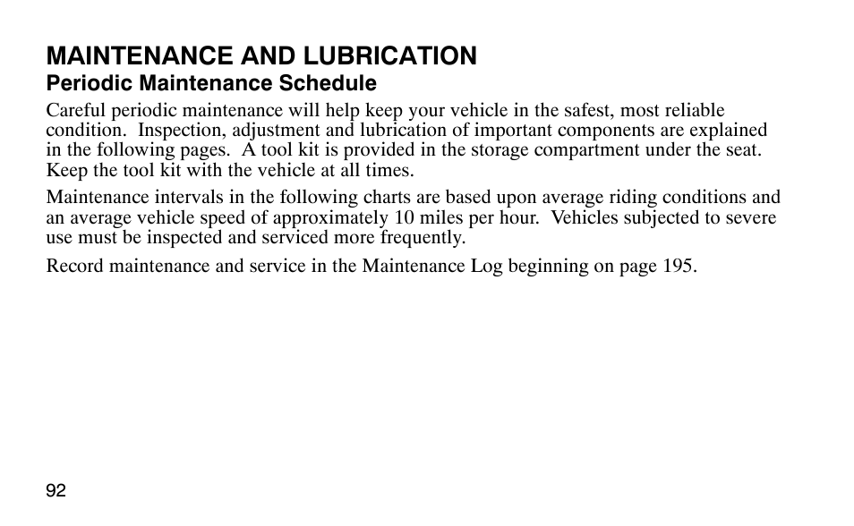 Maintenance and lubrication | Polaris Outlaw 9920783 User Manual | Page 95 / 202