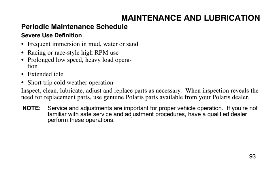 Maintenance and lubrication | Polaris Outlaw 9920783 User Manual | Page 96 / 202