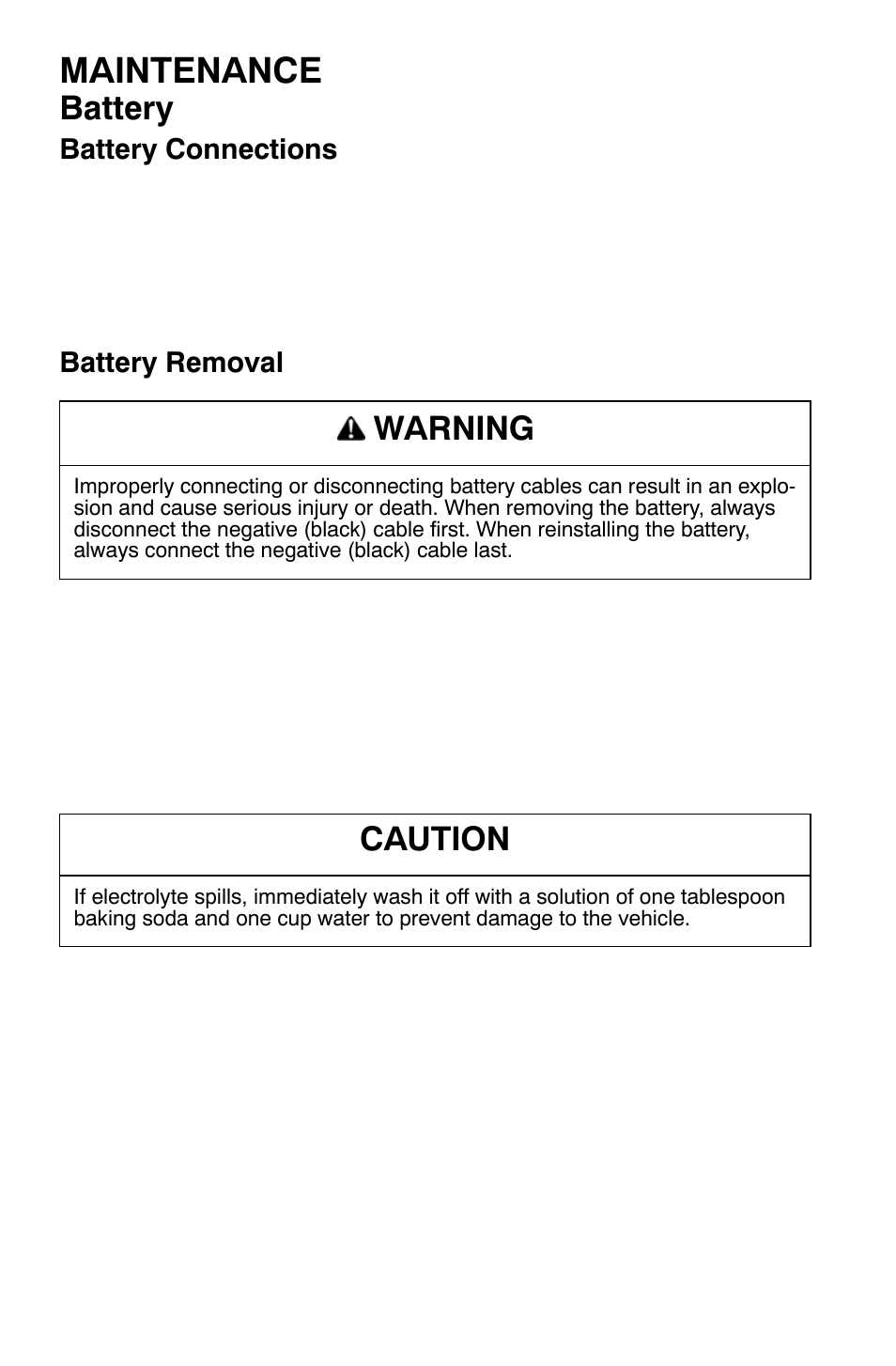 Maintenance, Battery, Warning | Caution | Polaris Widetrak LX User Manual | Page 101 / 130