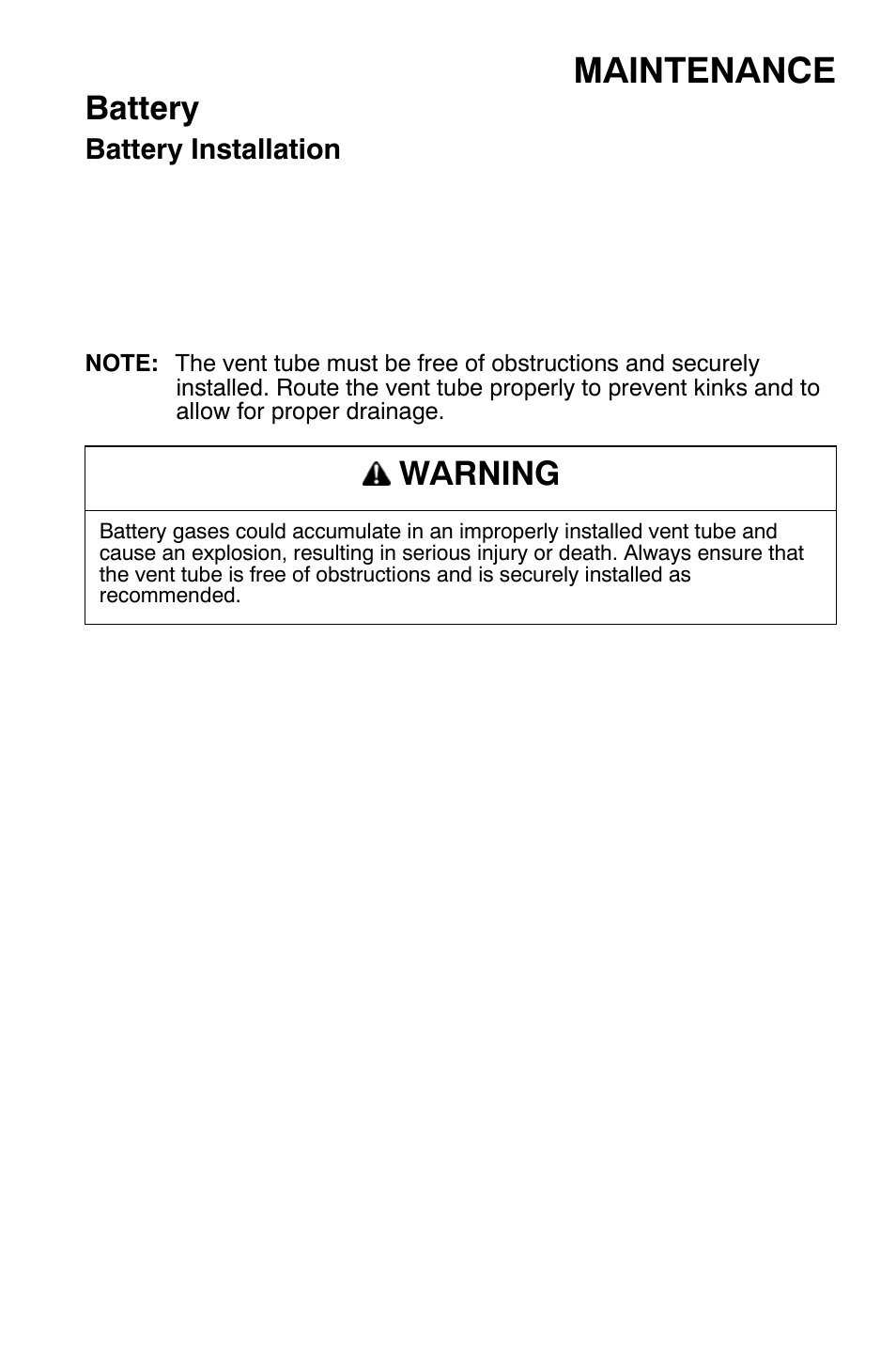 Maintenance, Battery, Warning | Polaris Widetrak LX User Manual | Page 102 / 130