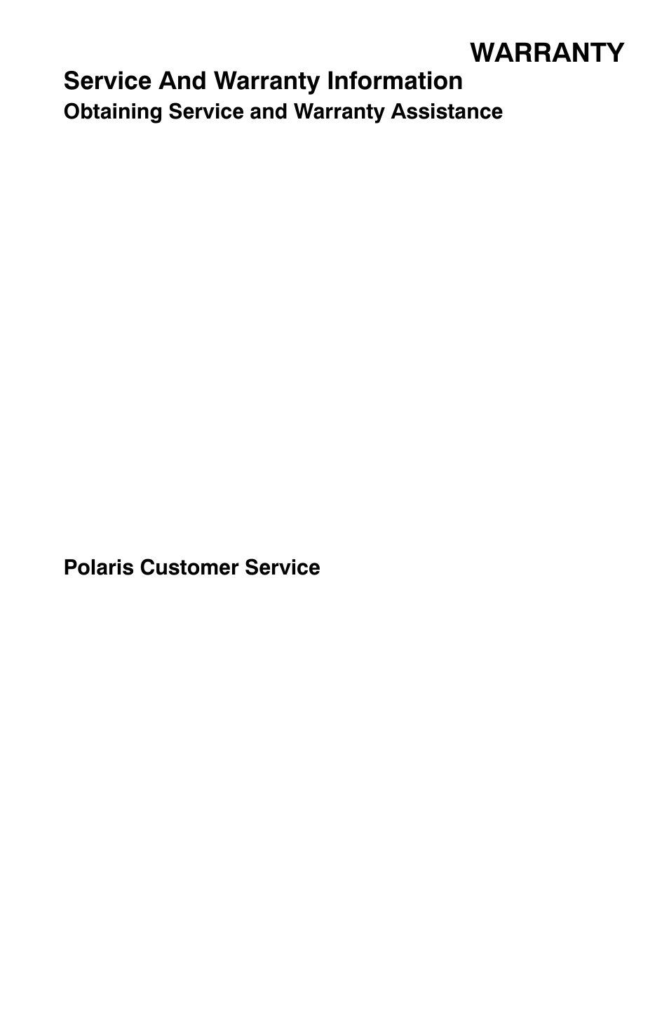 Warranty, Service and warranty information | Polaris Widetrak LX User Manual | Page 116 / 130