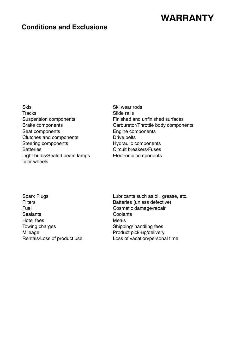 Warranty, Conditions and exclusions | Polaris Widetrak LX User Manual | Page 120 / 130