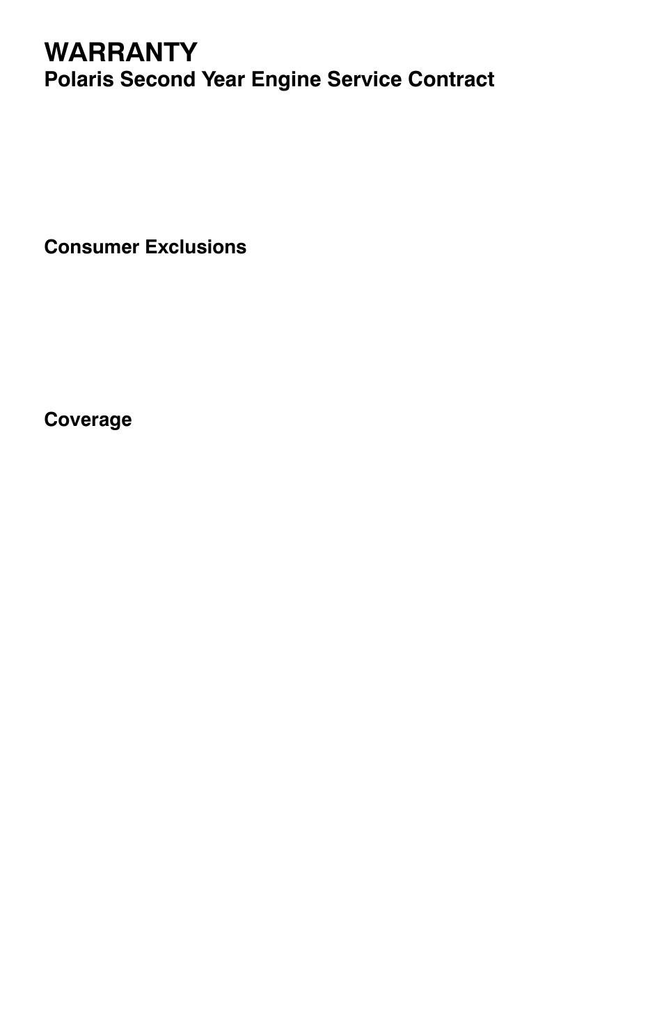 Warranty, Polaris second year engine service contract, Consumer exclusions | Coverage | Polaris Widetrak LX User Manual | Page 121 / 130