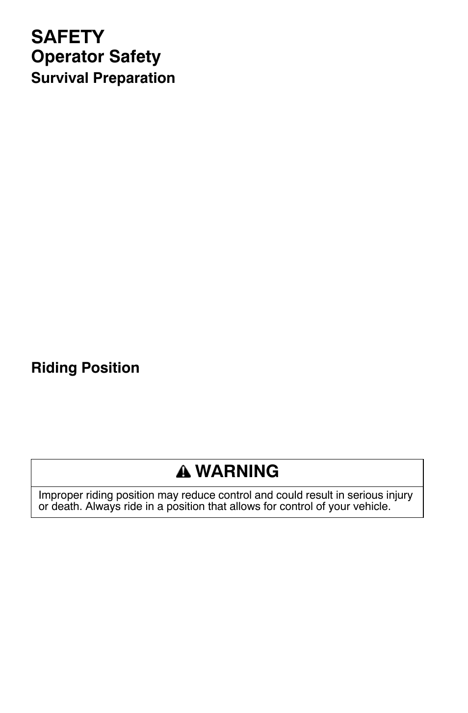 Safety, Operator safety, Warning | Polaris Widetrak LX User Manual | Page 13 / 130