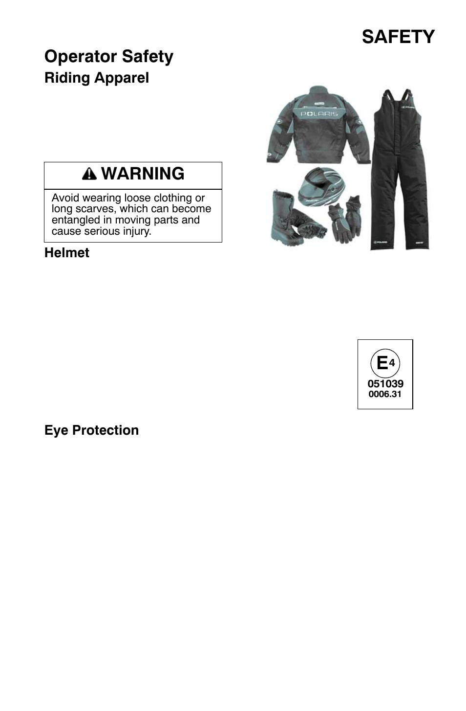 Safety, Operator safety, Warning | Polaris Widetrak LX User Manual | Page 14 / 130
