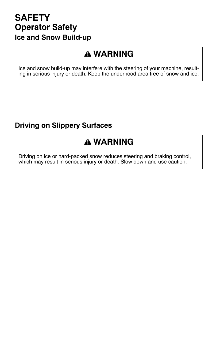 Safety, Operator safety, Warning | Polaris Widetrak LX User Manual | Page 19 / 130