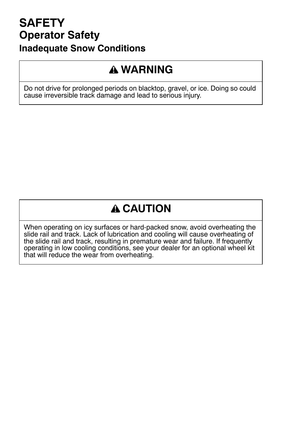 Safety, Operator safety, Warning | Caution | Polaris Widetrak LX User Manual | Page 23 / 130