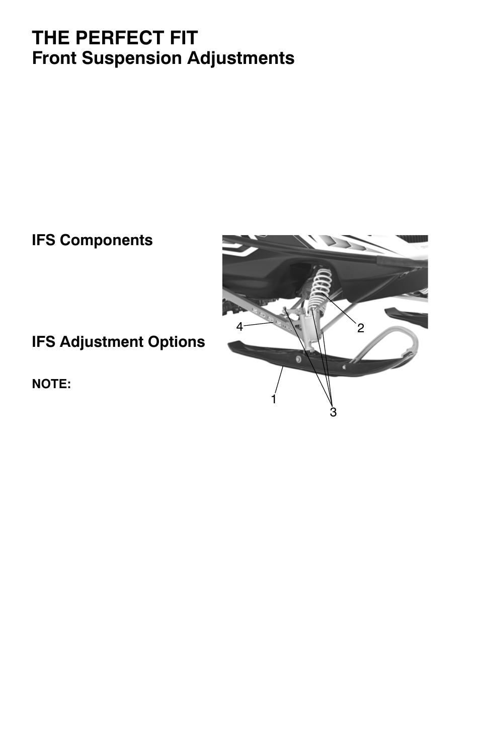 The perfect fit, Front suspension adjustments | Polaris Widetrak LX User Manual | Page 33 / 130