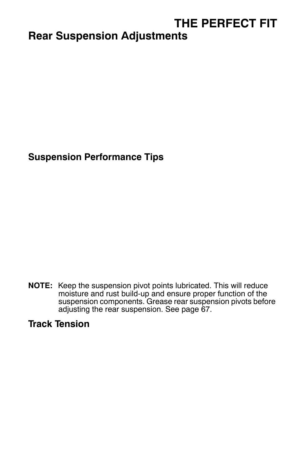The perfect fit, Rear suspension adjustments | Polaris Widetrak LX User Manual | Page 36 / 130