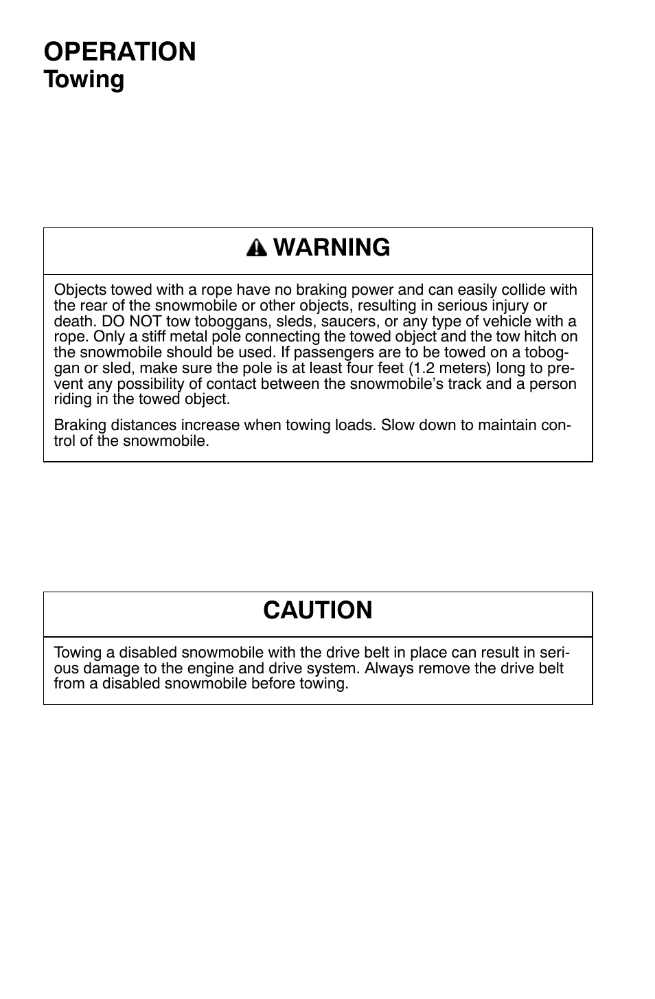 Operation, Towing, Warning | Caution | Polaris Widetrak LX User Manual | Page 61 / 130