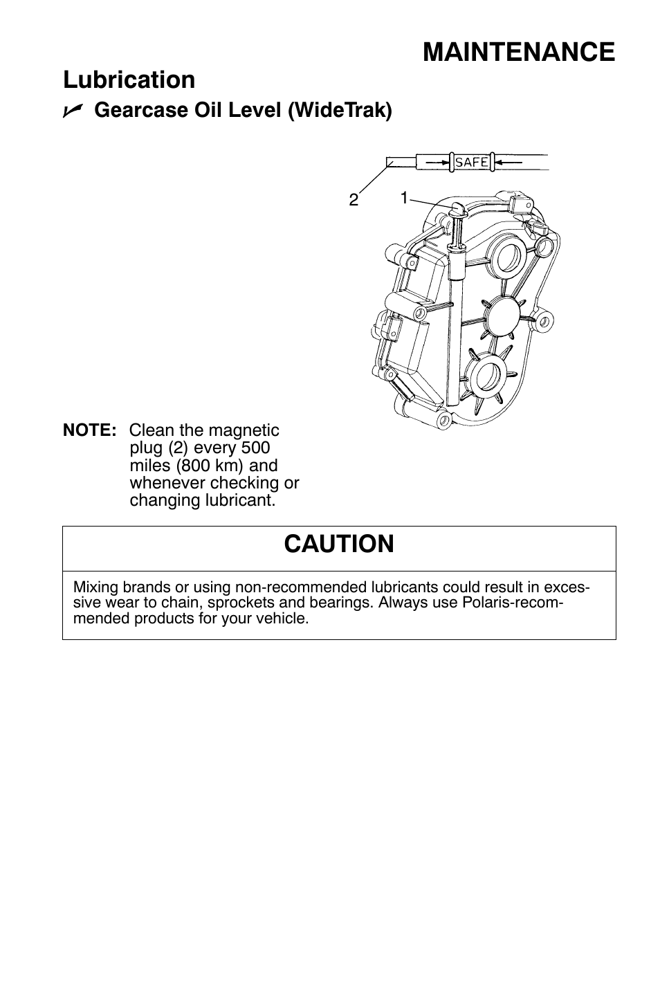 Maintenance, Lubrication, Caution | Polaris Widetrak LX User Manual | Page 72 / 130