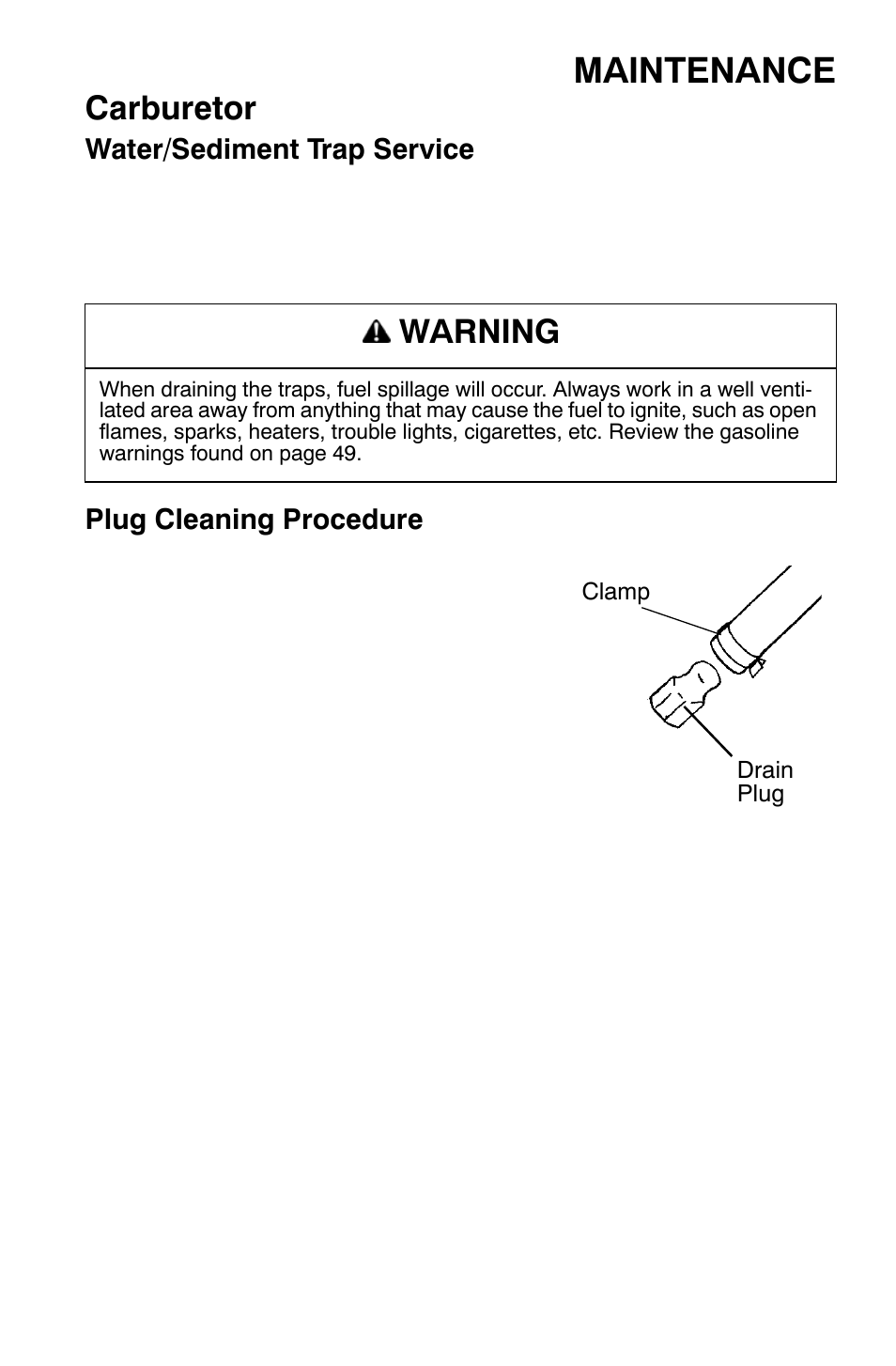 Maintenance, Carburetor, Warning | Polaris Widetrak LX User Manual | Page 76 / 130