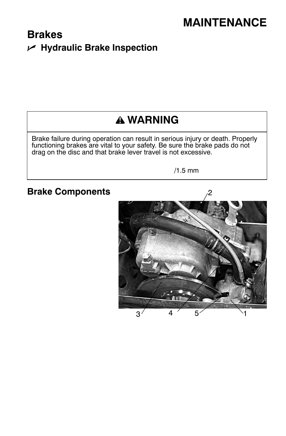 Maintenance, Brakes, Warning | Polaris Widetrak LX User Manual | Page 80 / 130