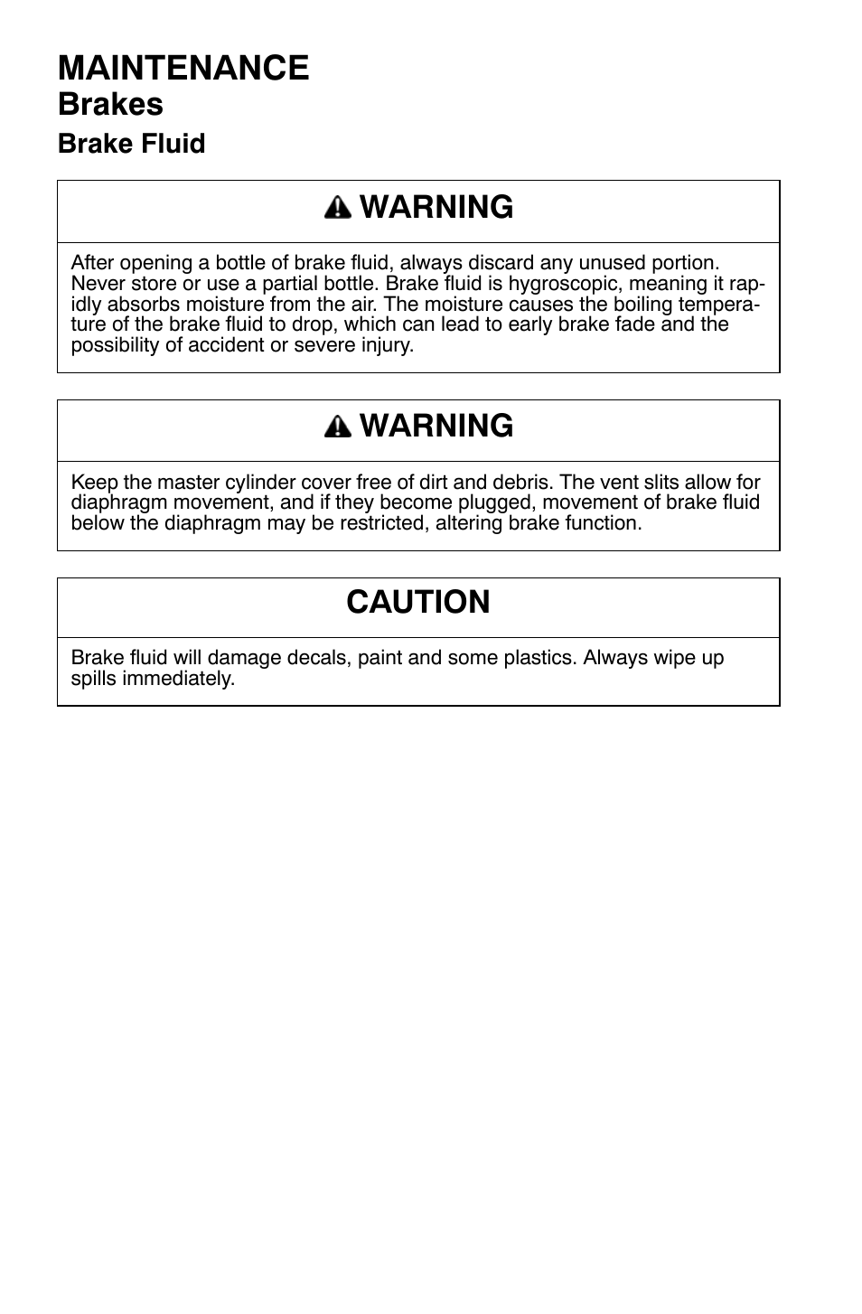 Maintenance, Brakes, Warning | Caution | Polaris Widetrak LX User Manual | Page 81 / 130