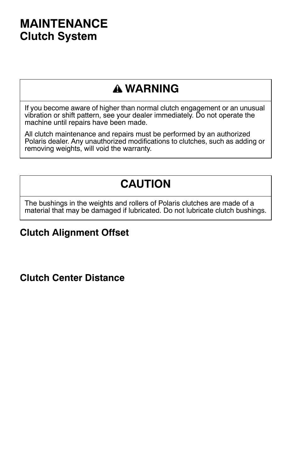 Maintenance, Clutch system, Warning | Caution | Polaris Widetrak LX User Manual | Page 85 / 130