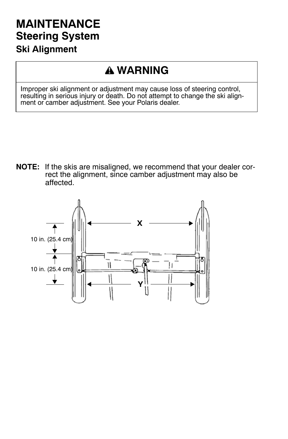 Maintenance, Steering system, Warning | Ski alignment | Polaris Widetrak LX User Manual | Page 97 / 130