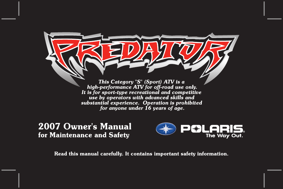 Polaris Predator 9920779 User Manual | 191 pages