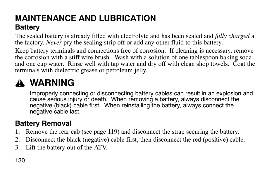 Warning, Maintenance and lubrication | Polaris Predator 9920779 User Manual | Page 133 / 191