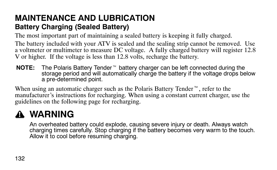 Warning, Maintenance and lubrication | Polaris Predator 9920779 User Manual | Page 135 / 191