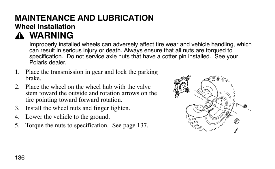 Warning, Maintenance and lubrication | Polaris Predator 9920779 User Manual | Page 139 / 191