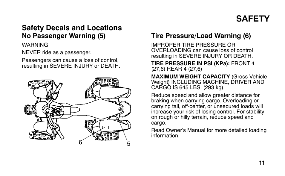 Safety, Safety decals and locations | Polaris Predator 9920779 User Manual | Page 14 / 191
