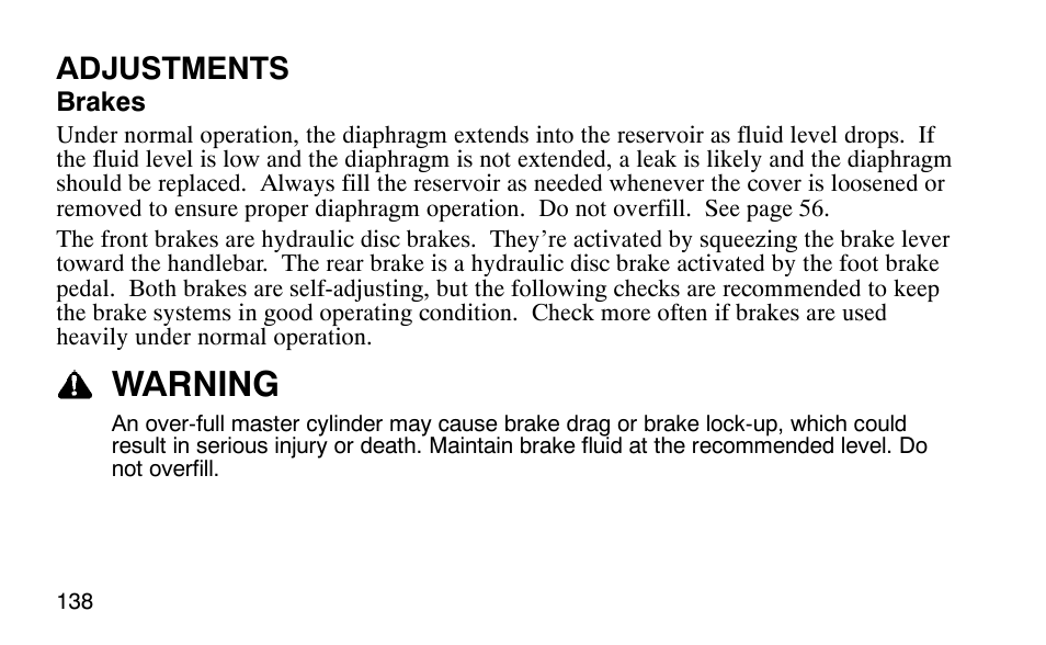 Warning, Adjustments | Polaris Predator 9920779 User Manual | Page 141 / 191