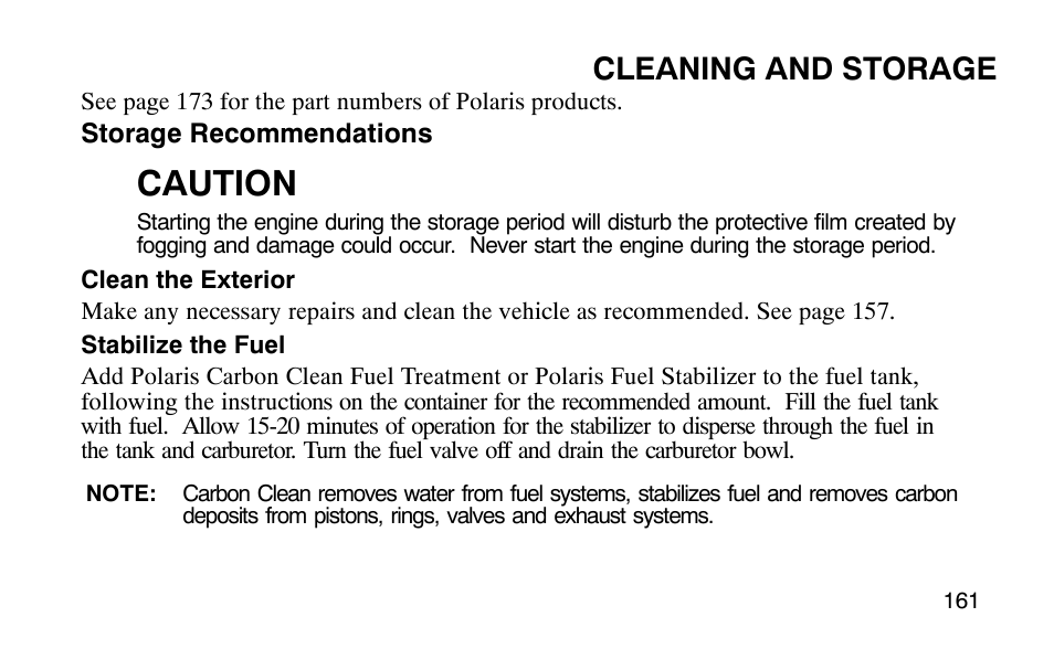 Caution, Cleaning and storage | Polaris Predator 9920779 User Manual | Page 164 / 191