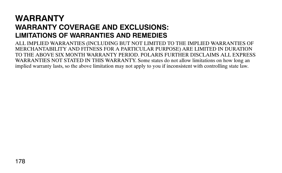 Warranty | Polaris Predator 9920779 User Manual | Page 181 / 191