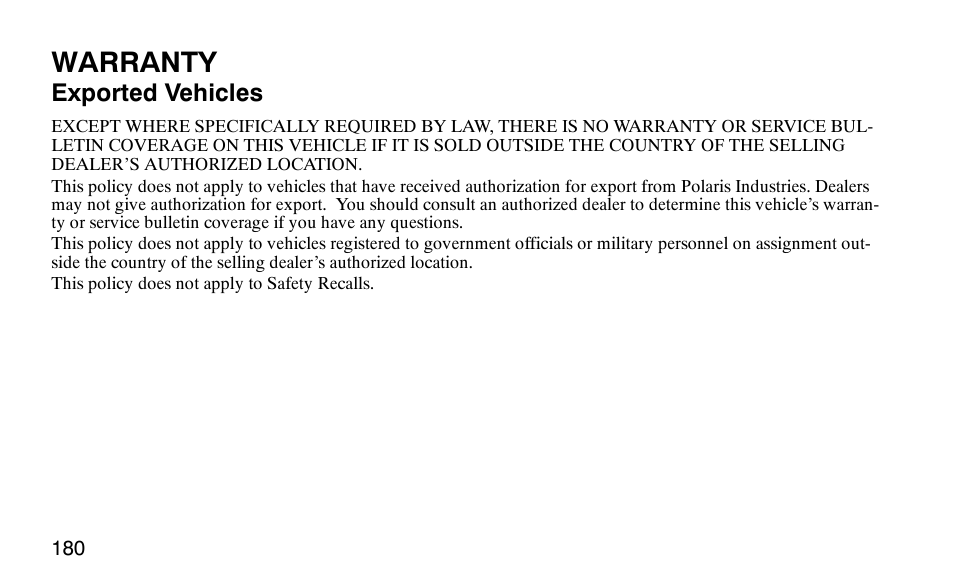 Warranty | Polaris Predator 9920779 User Manual | Page 183 / 191