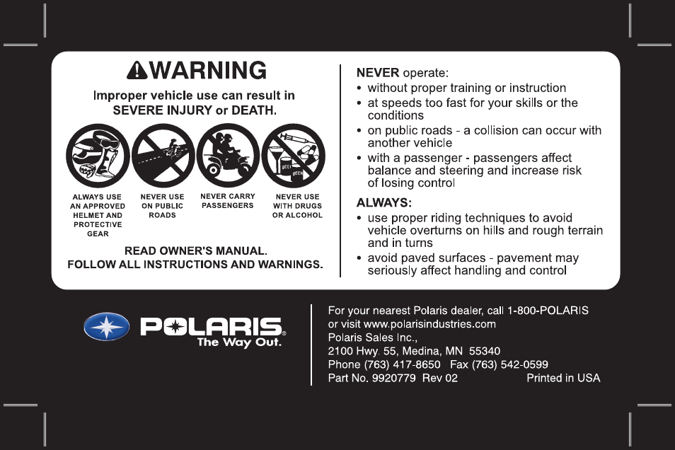 Polaris Predator 9920779 User Manual | Page 2 / 191