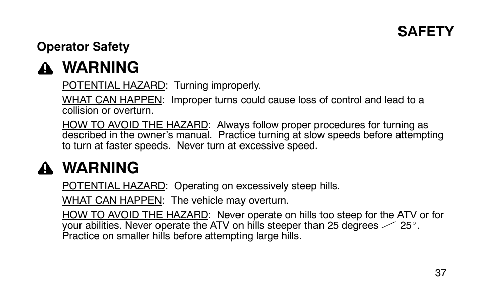 Warning, Safety | Polaris Predator 9920779 User Manual | Page 40 / 191