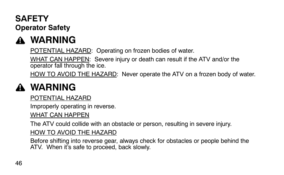 Warning | Polaris Predator 9920779 User Manual | Page 49 / 191