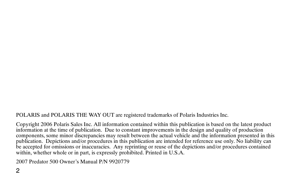 Polaris Predator 9920779 User Manual | Page 5 / 191