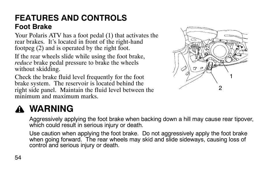 Warning, Features and controls | Polaris Predator 9920779 User Manual | Page 57 / 191