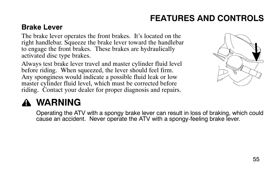 Warning, Features and controls | Polaris Predator 9920779 User Manual | Page 58 / 191